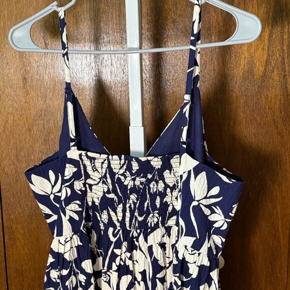 A New Day Navy/White Maxi Sun Dress w/Pockets Adjustable Straps Elastic Back 1X - Picture 4 of 9